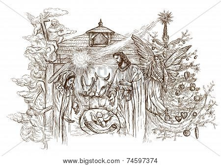 450x338 Nativity Scene Photo Stock - Nativity Scene Sketch