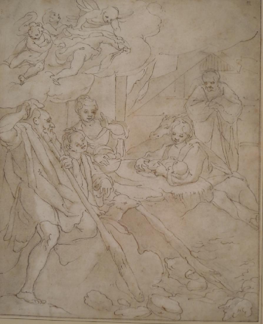 894x1100 Old Master Drawing, Nativity Scene, Monogram R - Nativity Scene Sketch