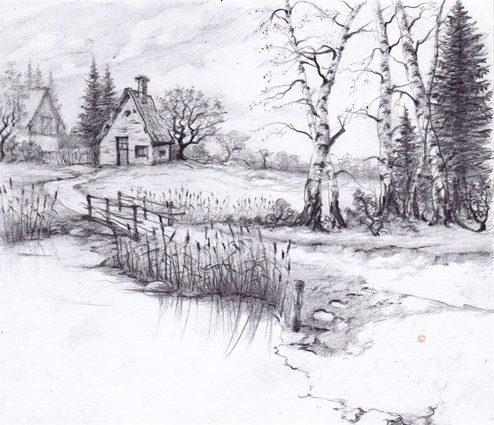 700x603 Drawn Scenic Natural Scenery - Natural Scene Sketch