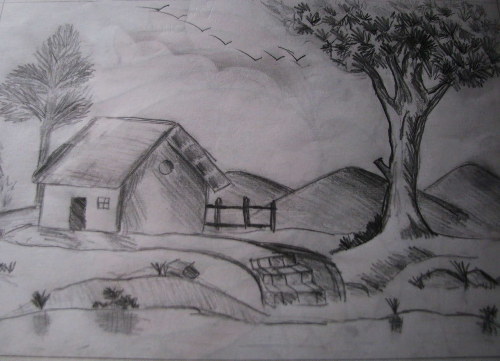 1600x1155 Gallery Pencil Shaded Scenery Of Nature, - Natural Scene Sketch
