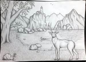 300x214 Natural Scene Drawing Beautiful Scenery Drawings Pencil Pencil - Natural Scene Sketch