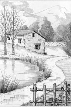 236x352 Nature Scenery Pencil Sketch Scenery Drawings - Natural Scene Sketch
