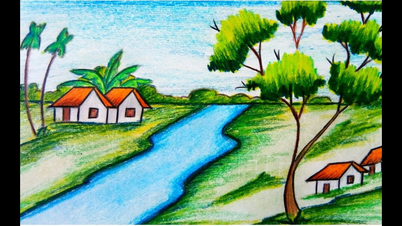 nature easy scenery drawing for class 1