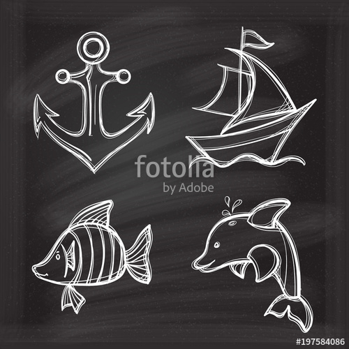 500x500 Nautical Sketches Set On A Chalkboard Background Stock Image And - Nautical Sketches
