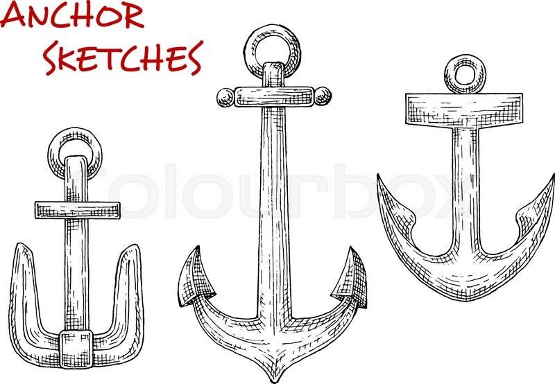 800x554 Retro Sea Anchors Isolated Sketches Set. Great For Nautical - Nautical Sketches