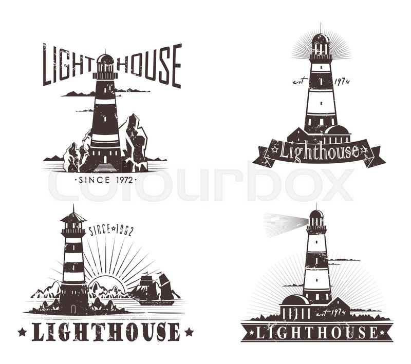 800x709 Set Of Isolated Lighthouse Sketches And Text On Ribbon, Guidance - Nautical Sketches