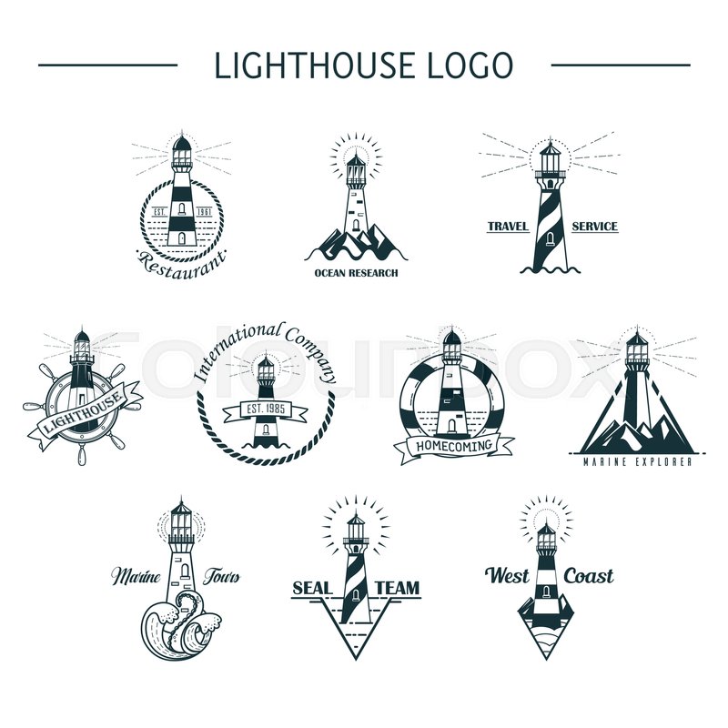 800x800 Set Of Isolated Lighthouse Sketches With Waves And Rocks, Lifebuoy - Nautical Sketches