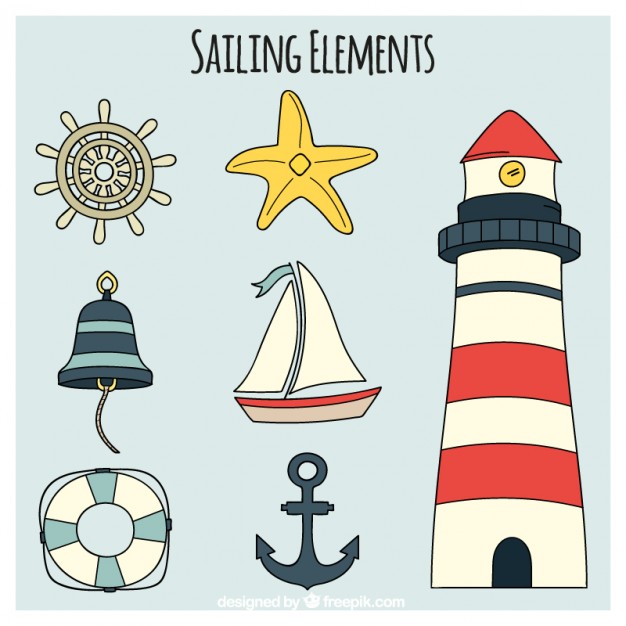 626x626 Sketches Nautical Accessories With A Houselight Vector Free Download - Nautical Sketches