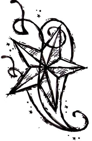 316x481 Nautical Star Sketch, Colorful Nautical Star And Angel Wings - Nautical Star Sketch