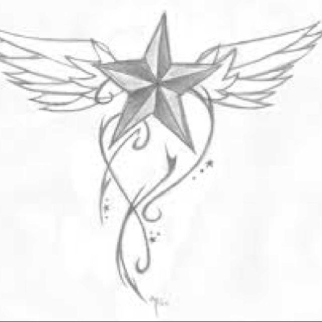 640x640 Nautical Star Angel Wings Tattoo - Nautical Star Sketch