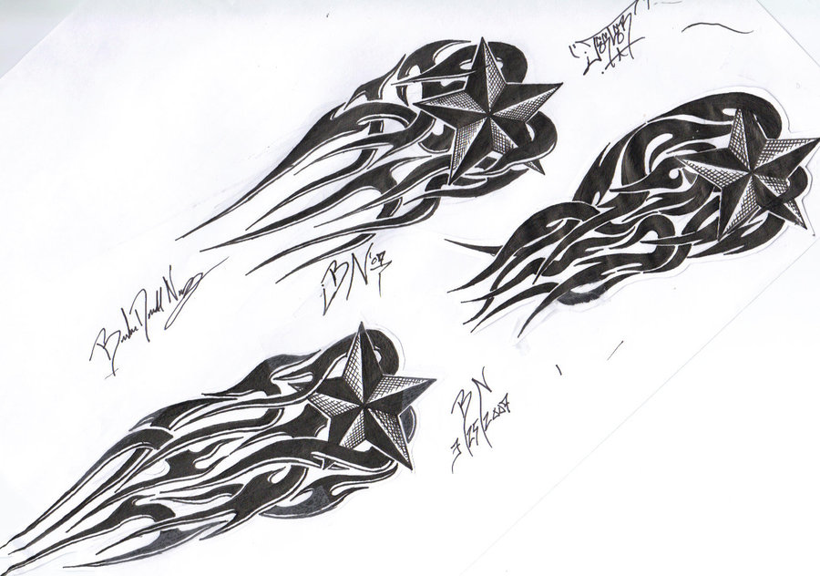 900x632 Nautical Star Tribal Tattoo Sketch - Nautical Star Sketch