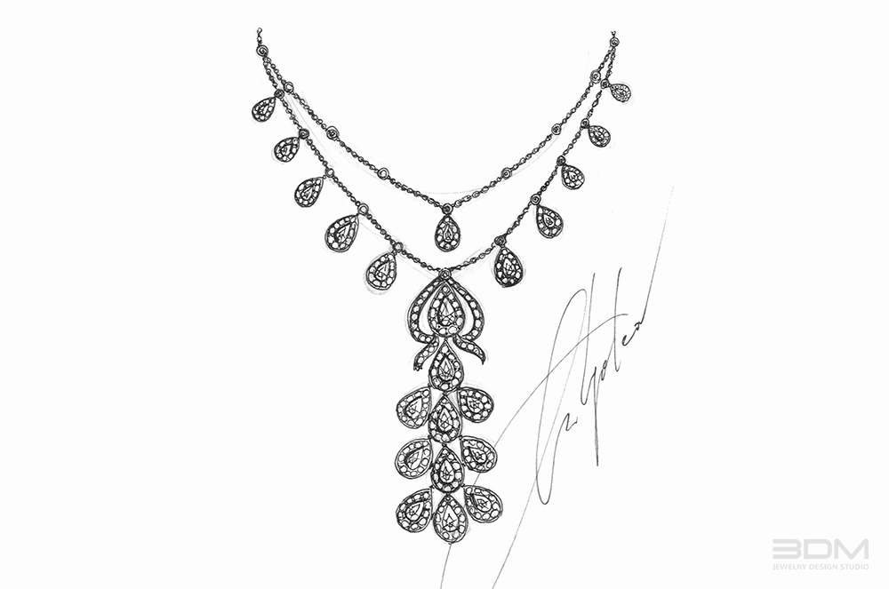 1000x663 Custom Diamond Necklace Design Sketch - Necklace Sketch