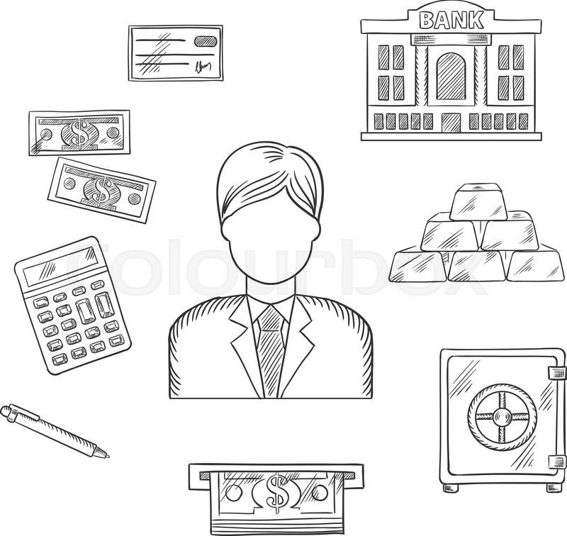 800x756 Banker Profession Sketch Design With Man In Elegant Costume And - Necktie Sketch