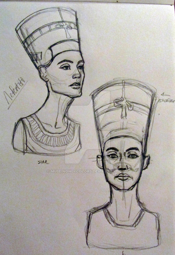 600x873 Nefertiti Bust Sketch By Museinonlycolors - Nefertiti Sketch