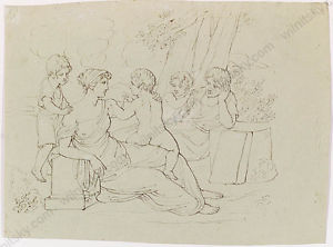 300x222 Joseph Bergler Attrib., Neoclassical Drawing With Second Drawing - Neoclassical Sketch