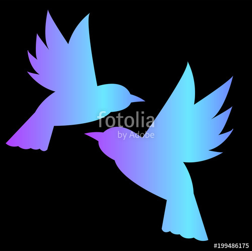 500x499 Silhouette Of Two Flying Birds, Close Up. Neon Sketch Of Birds - Neon Sketch