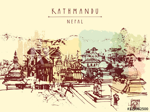 500x375 Pashupatinath Hindu Temple, Kathmandu, Nepal. Travel Sketch On - Nepal Sketch
