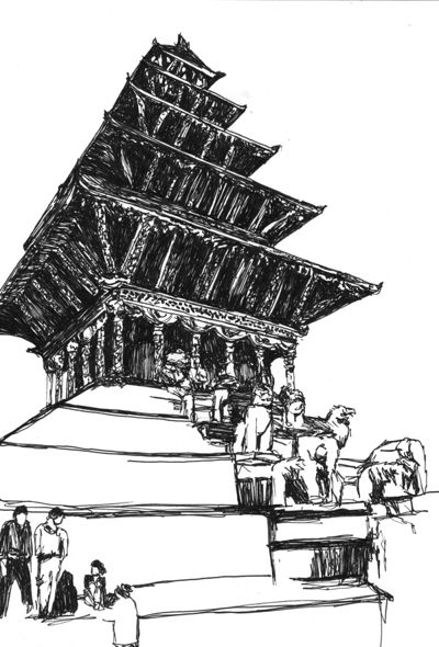 400x590 Temple Sketch Kathmandu - Nepal Sketch