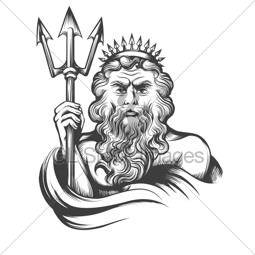 500x500 Neptune With Trident Gl Stock Images - Neptune Sketch