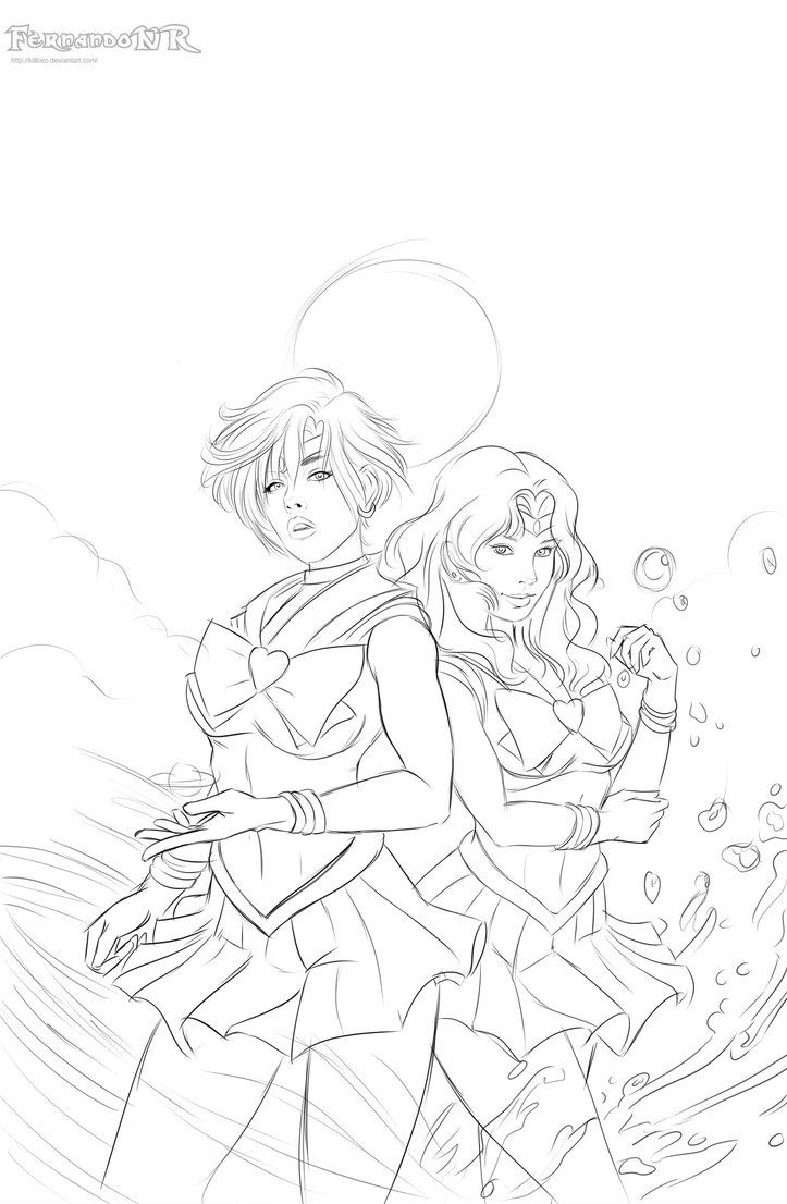 723x1106 Sailor Uranus And Neptune (Sketch) By On - Neptune Sketch