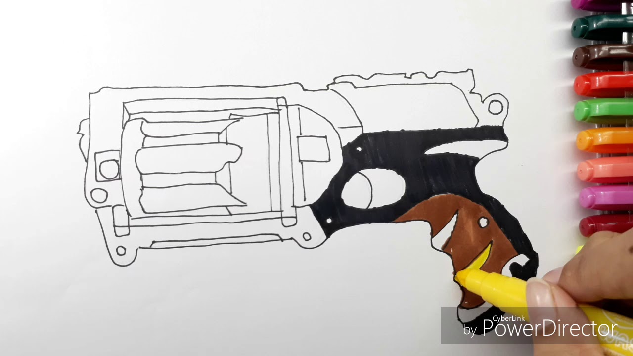 1280x720 How To Draw Nerf Gun Coloring Book Learning Coloring - Nerf Gun Sketch