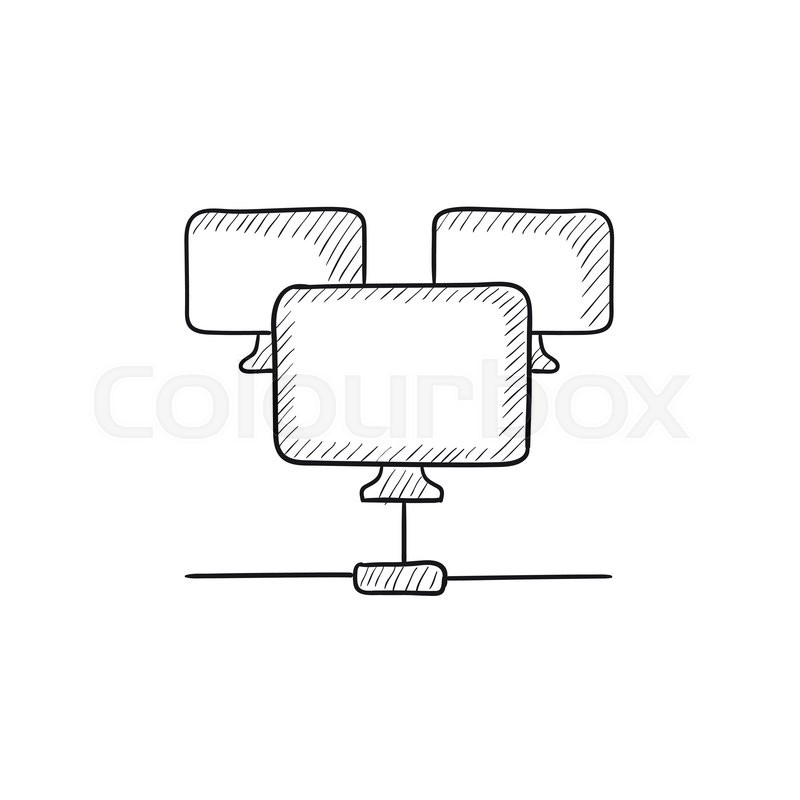 800x800 Computer Network Vector Sketch Icon Isolated On Background. Hand - Network Sketch