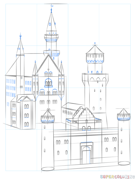 434x575 How To Draw The Neuschwanstein Castle Step By Step. Drawing - Neuschwanstein Castle Sketch