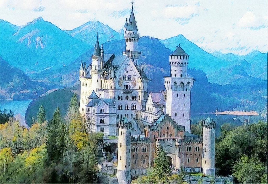 1024x704 Neuschwanstein Castle(Sketch) By T Douglas Painting - Neuschwanstein Castle Sketch