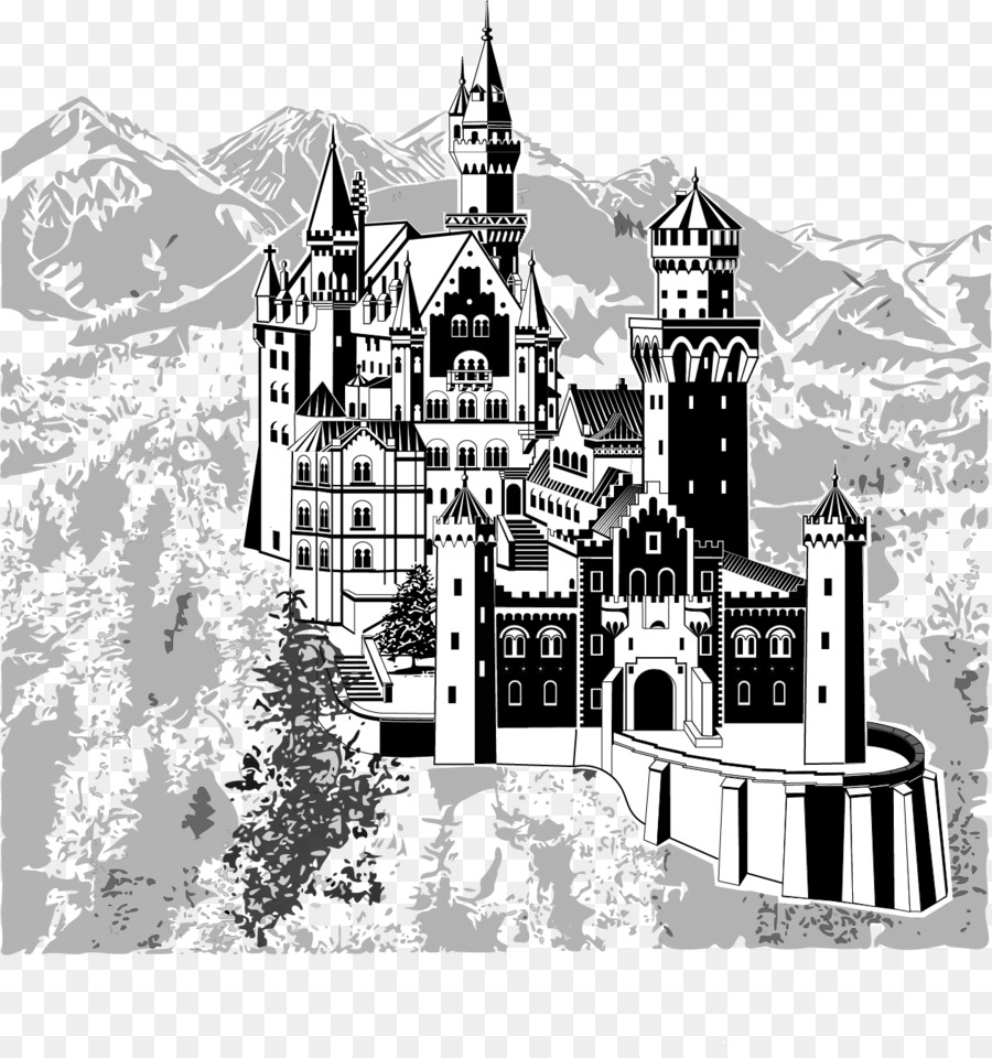 900x960 Neuschwanstein Castle Floors Castle Black And White - Neuschwanstein Castle Sketch