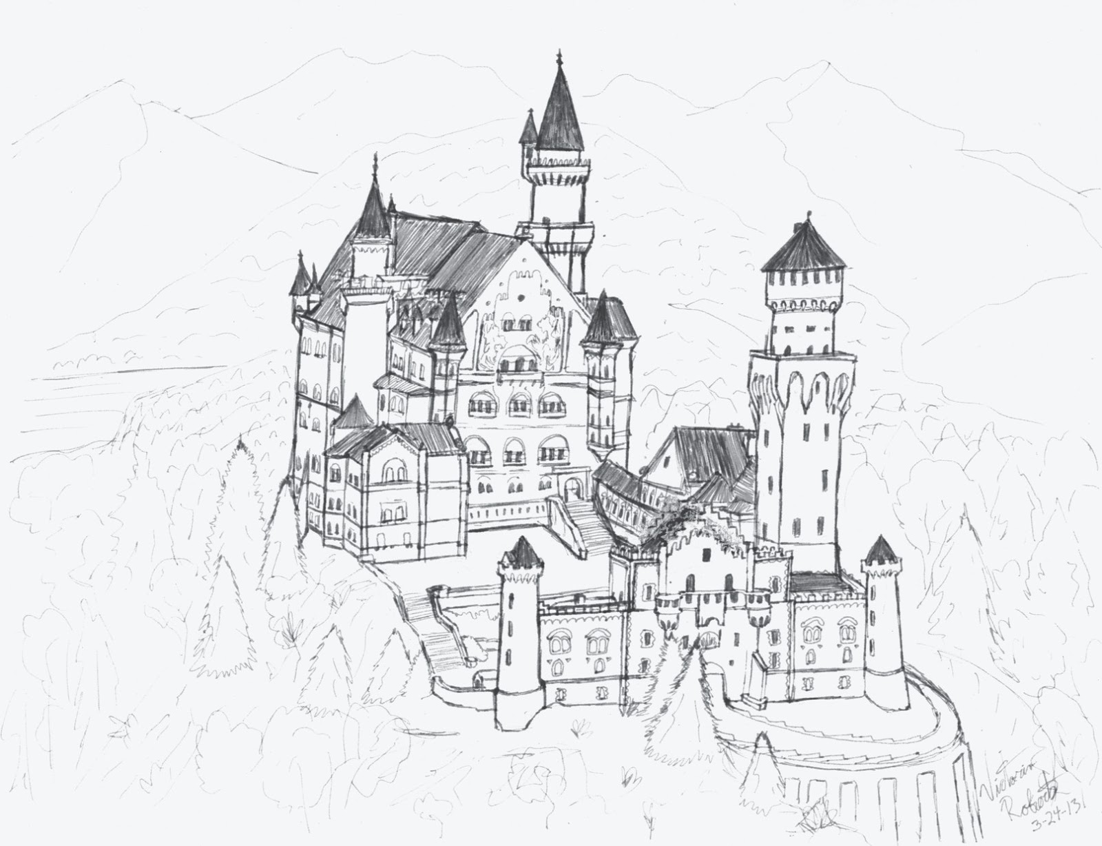 1600x1228 The Question Neuschwanstein Castle - Neuschwanstein Castle Sketch