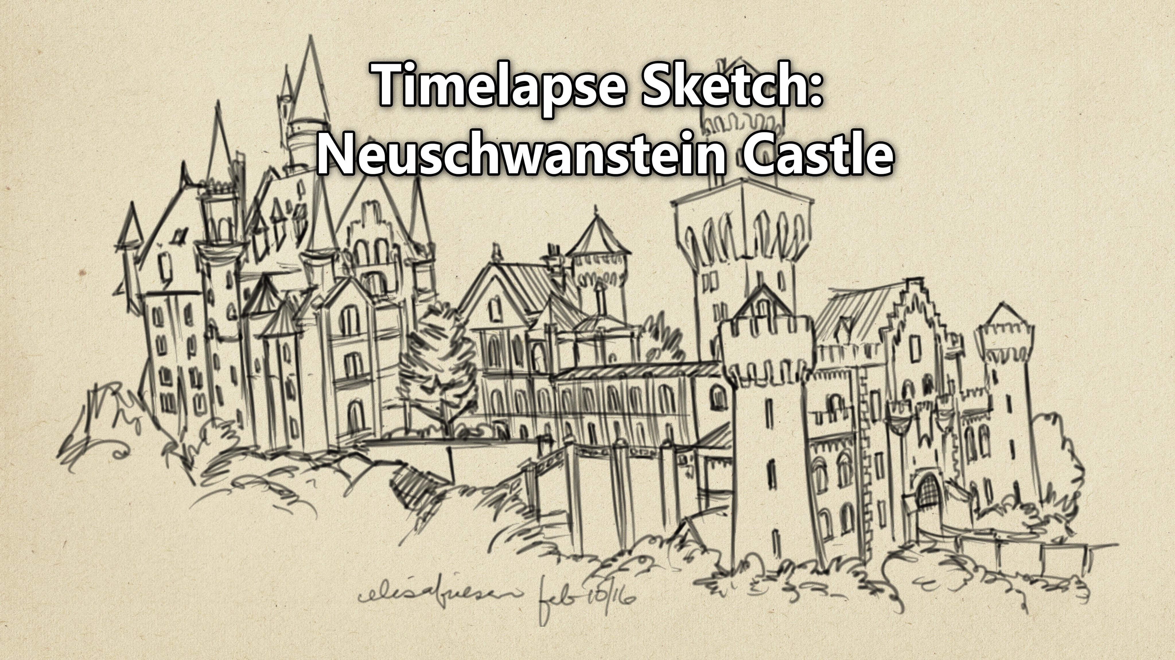 4096x2304 Time Lapse Digital Sketch Of Neuschwanstein Castle - Neuschwanstein Castle Sketch