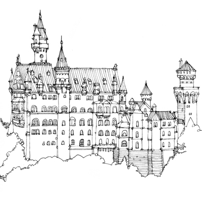 400x410 Neuschwanstein Illustrated Maps - Neuschwanstein Castle Sketch