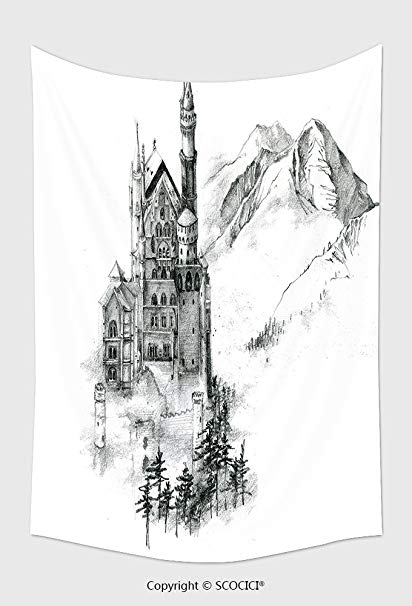 412x606 Home Decor Tapestry Wall Hanging Unfinished Sketch Of - Neuschwanstein Castle Sketch