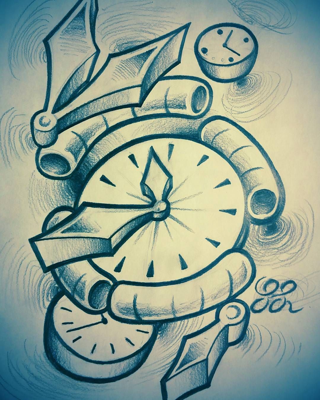 1080x1350 Time Clock New School Sketch Tattoos In 2018 - New School Sketch