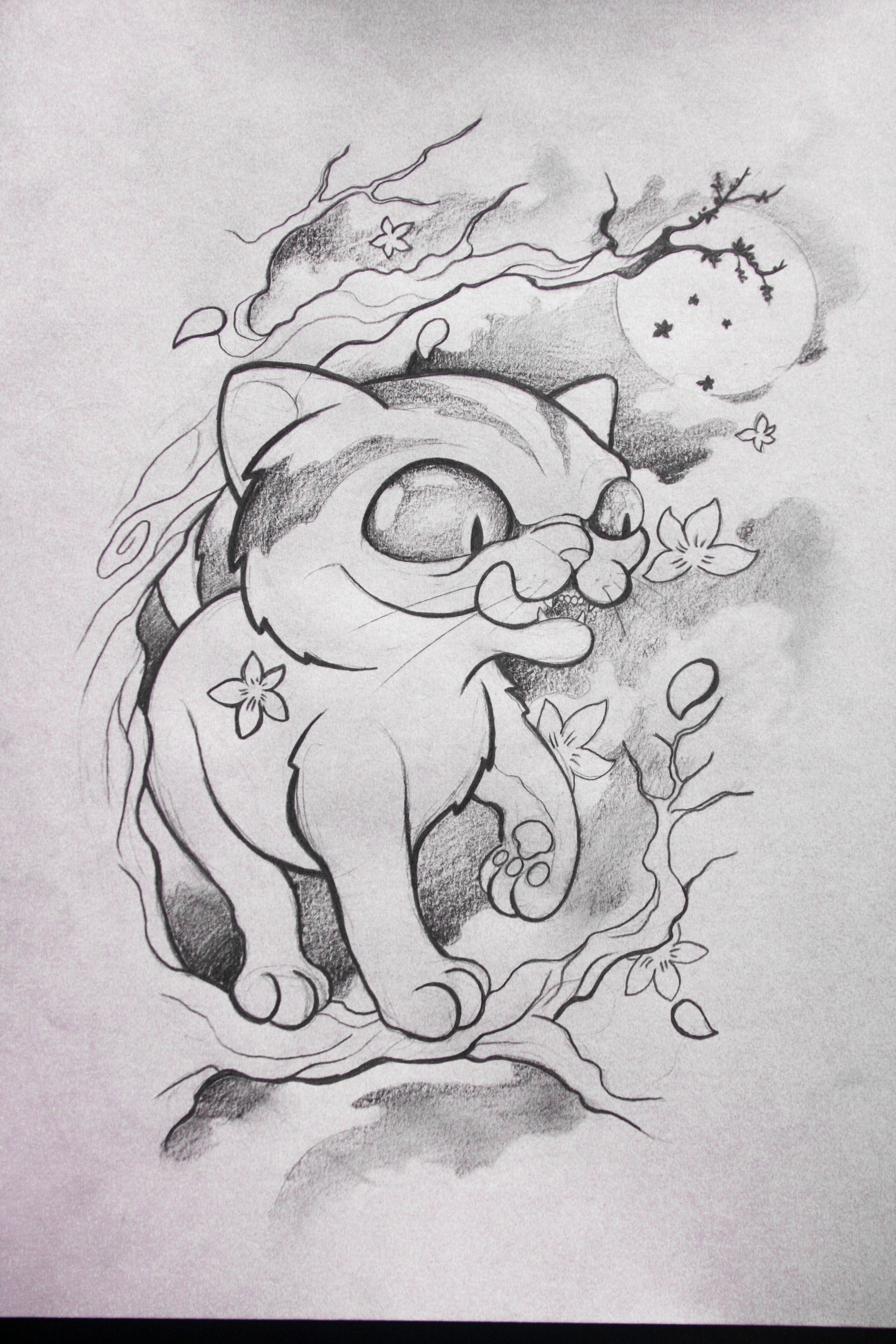 2304x3456 Cat New School Sketch Tattoo Stencils Sketches - New School Sketch