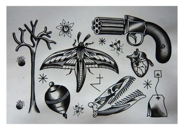 604x427 Old School Mash Up Tattoo Sketches Best Tattoo Ideas Gallery - New School Tattoo Sketches