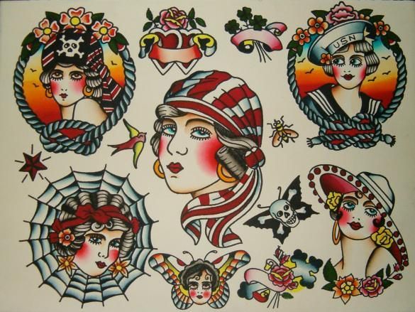 585x439 Sailor Girl Face Old School Tattoo Designs - New School Tattoo Sketches