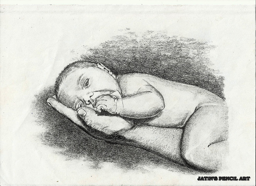 1040x756 Pencil Sketch Of A New Born Baby - New Sketch