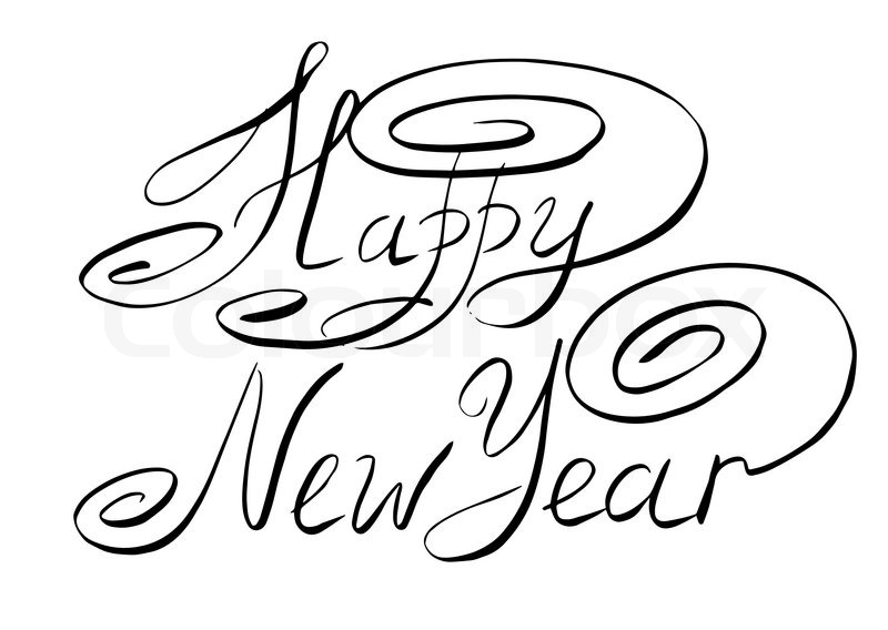 800x568 Sketch Happy New Year Hand Lettering, Vector Illustration Stock - New Year Sketch