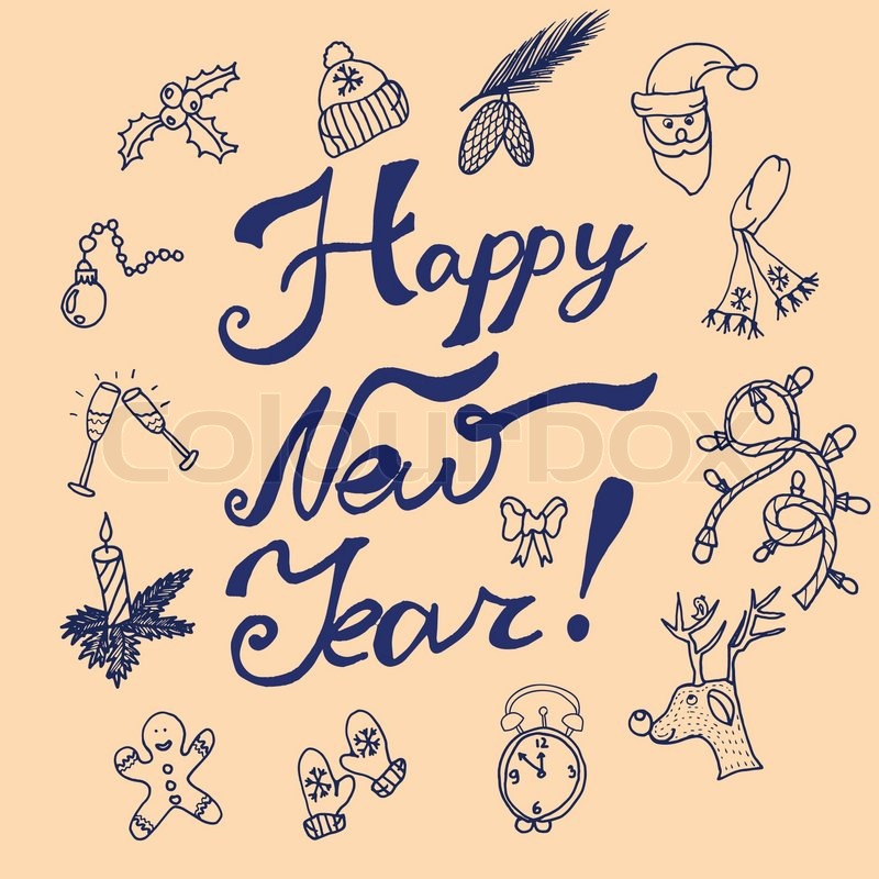 800x800 Christmas Sketch. Writing And Printing. Congratulations With New - New Year Sketch