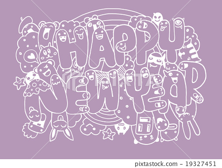 450x342 Doodle Style Happy New Year Sketch With Cute Monst - New Year Sketch