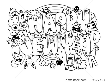 450x342 Doodle Style Happy New Year Sketch With Monsters - New Year Sketch