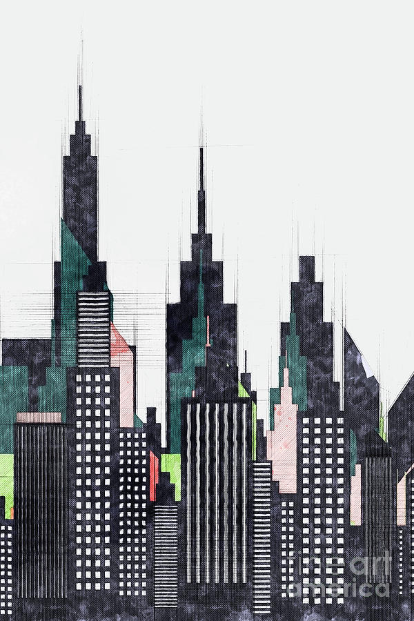 600x900 Modern City Buildings And Skyscrapers Sketch, New York Skyline - New York Building Sketch