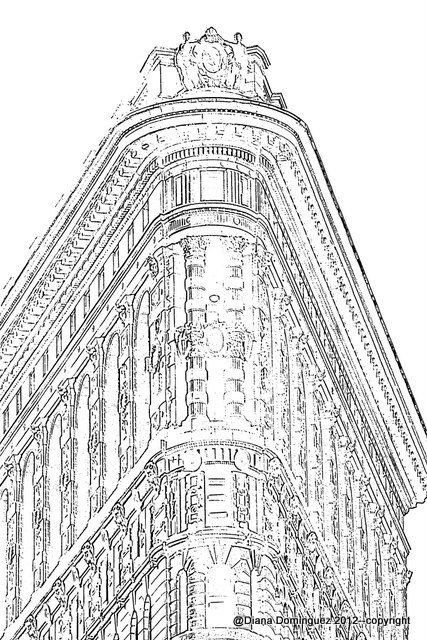 427x640 New York City Building Sketch 8x10 Abstract Drawing By Ddfoto - New York Building Sketch