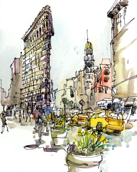 570x713 New York Sketch Flatiron Building New York City Archival Etsy - New York Building Sketch