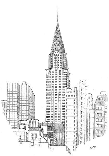 420x600 Chrysler Building Sketch - New York Building Sketch