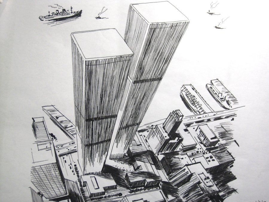 900x675 Pen Drawing New York Buildings By Wwei - New York Building Sketch