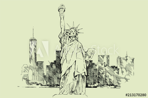 500x332 New York City Sketch Skyline Vector Illustration In Line Art Style - New York City Sketch