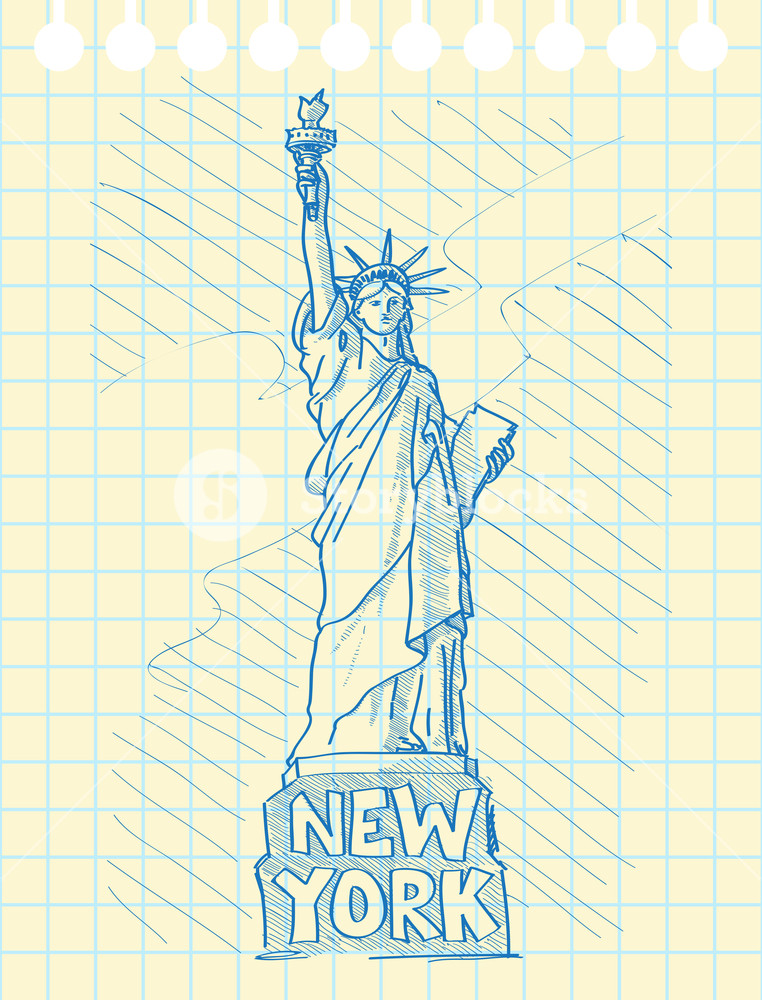 762x1000 Sketch Draw Of Statue Of Liberty In New York Royalty Free Stock - New York Sketch