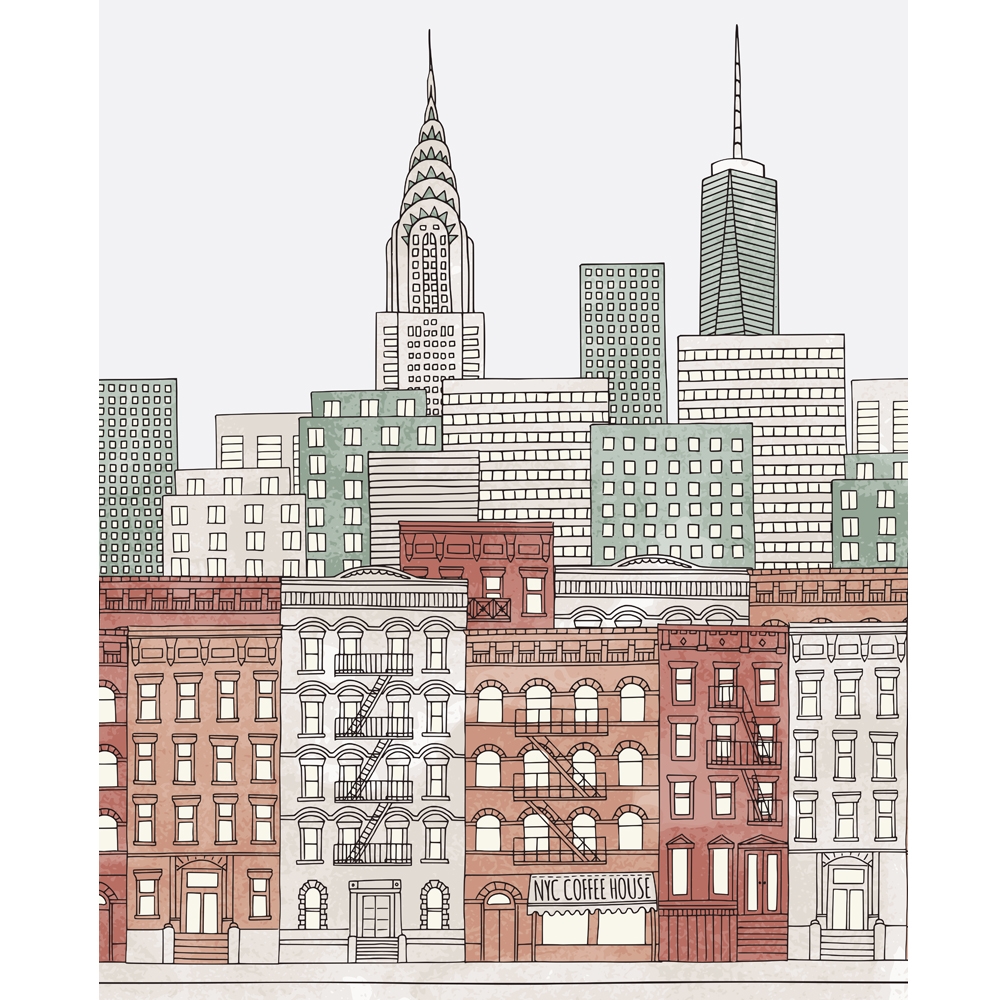 1000x1000 Colorful New York City Sketch Printed Backdrop Backdrop Express - New York Sketch